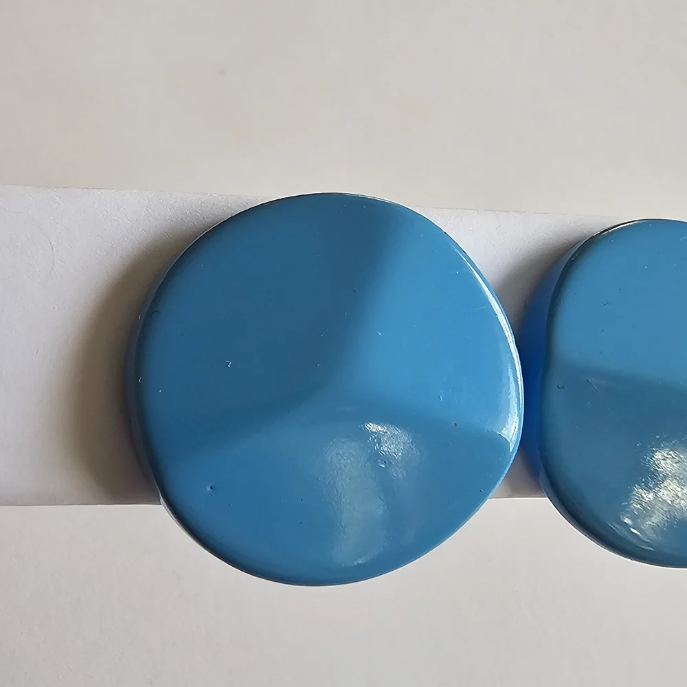Vintage earrings clip on sky blue plastic cabochons retro